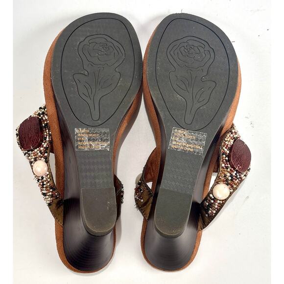 White Mountain Beaded Wedge Thong Sandals Women's 8.5 M Boho Flip Flops Festival - Picture 11 of 14